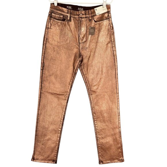 a.n.a. Women’s High-Rise Straight Stretch Metallic Effect Copper Jeans Sz 10 NWT - Picture 1 of 14